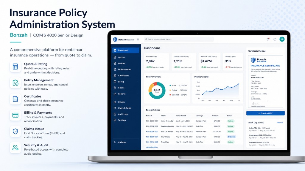 Insurance Policy Administration System — Bonzah project preview