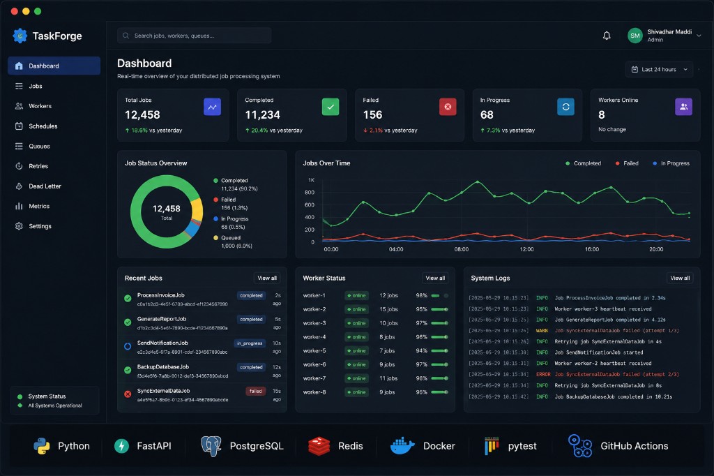 TaskForge — Distributed Job-Processing Platform project preview